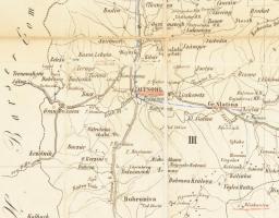 cca 1857-1859 Sohler Comitat (Zólyom vármegye) térképe, vászontérkép, ceruzás aláhúzásokkal, 32,5×31...