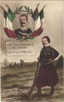 S.M. Victor Emmanuel III Roi dItalie. Caporal au 3e Zouaves / Victor Emmanuel III of Italy, French and Italian flags. WWI military propaganda