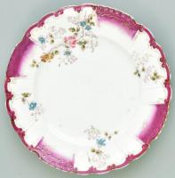 Antik Pfeiffer & Löwenstein neorokokó, aranykontúrozott virág mintás dekorral díszített tányér, ...