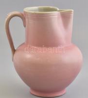 Zsolnay rózsaszín mázas kiöntő. Mázas keménycserép, jelzett, fülénél mázhibákkal, kopásnyomokkal m: ...