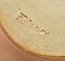 Zsolnay rózsaszín mázas kiöntő. Mázas keménycserép, jelzett, fülénél mázhibákkal, kopásnyomokkal m: ...