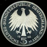 NSZK 1968. 5M Ag "Gutenberg" T:PP