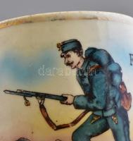 cca 1914-18 Magyar I. világháborús emlék porcelán bögre, matricás "Fel, fel vitézek a csatára!&...