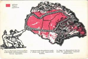 Az úgynevezett demarkációs vonal a román-cseh-szerb imperialisták kezében. Patria rt. kiadása / Hungarian irredenta art postcard s: Hollós (fa)