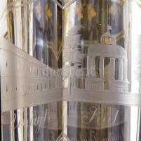 Antik Balatonfüredi talpas emlék pohár a vendéglő, kút, Horvátház és a Fürdőház képeivel és felirata...