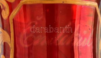 Antik, XIX. sz. vörös emlék pohár arany színű historizáló dekorral, "Emlékül" felirattal. ...