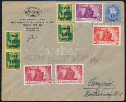 1946 (15. díjszabás) Céges levél 9 bélyeges vegyes bérmentesítéssel / Cover with 9 stamps franking BUDAPEST - CSONGRÁD