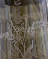 Antik emlék pohár metszett "Gabor Josef" felirattal és virág dekorral. Kopásokkal, alján k...