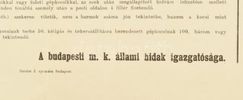 cca 1905 Árszabály a budapesti magyar királyi állami hidakon szedendő vámdíjakról, m. k. állami hida...