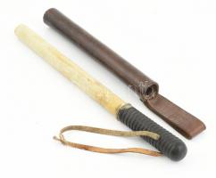 1920-1940 Rendőr gumibot bőr tokjával. Az első rendszeresített fajta. Javított. 40 cm / Vintage police baton / nightstick with leather case. Repaired 40 cm