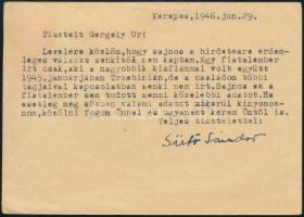 1946 (18. díjszabás) Levelezőlap Milpengős 4 x 100mP + 2000mP + 24 billió pengő készpénz bérmentesít...