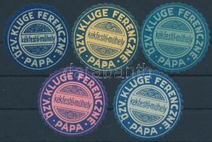 1910 Pápa kékfestőműhely 5 klf levélzáró / Dyeing workshop 5 labels