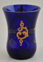 Antik, XIX. sz. kék emlék pohár arany színű historizáló dekorral, "Emlékül" felirattal. Ké...