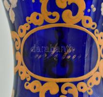 Antik, XIX. sz. kék emlék pohár arany színű historizáló dekorral, "Emlékül" felirattal. Ké...