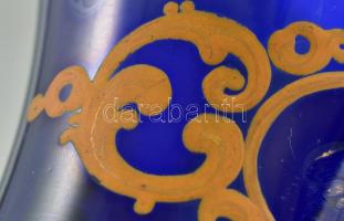 Antik, XIX. sz. kék emlék pohár arany színű historizáló dekorral, "Emlékül" felirattal. Ké...