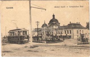 1919 Újvidék, Novi Sad; Artézi fürdő, villamos. Urbán Ignác kiadása / spa, tram (EK)