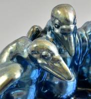 Zsolnay eozin mázas madaras névjegykártyatartó, jelzett, kopásnyomokkal, 13,5 cm