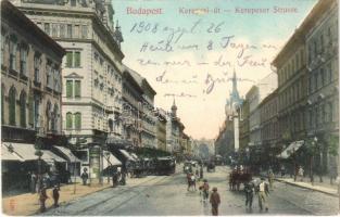 Budapest VIII. Kerepesi út (Rákóczi út), Metropole szálloda, villamosok, üzletek. Taussig A. 6676. (EK)