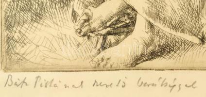 Varga Nándor Lajos (1895-1978): Aldobolyi fonó nő. Rézkarc, papír, jelzett. Ajándékozási sorokkal Rá...