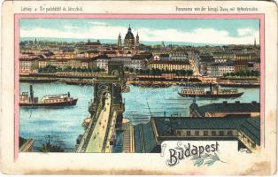 Budapest I. Látkép a Királyi palotától és Lánchíd. litho (EM)