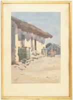 Edvi Illés Aladár (1870-1958): Falusi udvar, 1893. Akvarell, papír. Jelzett. Üvegezett fa keretben. ...