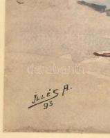 Edvi Illés Aladár (1870-1958): Falusi udvar, 1893. Akvarell, papír. Jelzett. Üvegezett fa keretben. ...