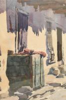 Edvi Illés Aladár (1870-1958): Falusi udvar, 1893. Akvarell, papír. Jelzett. Üvegezett fa keretben. ...