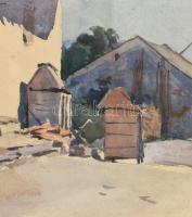 Edvi Illés Aladár (1870-1958): Falusi udvar, 1893. Akvarell, papír. Jelzett. Üvegezett fa keretben. ...