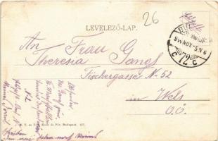 1914 Budapest VIII. Múzeum körút, Nemzeti Múzeum, villamos, csendőr. M.T. és F.I. Koch és Pór kiadás...