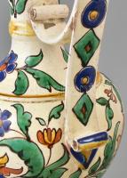 Badár Balázs (1855-1938): Díszkancsó, mázas kerámia, kézzel festett, jelzett, mázhibákkal, apró lepa...