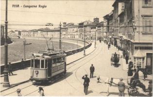 Pisa, Lungarno Regio / street view with tram