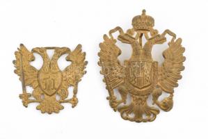 I. Ferenc József, Osztrák-Magyar Monarchia 2 db réz sapkadísz, sapkajelvény egyik hiányos / Austro-Hungarian Monarchy military cap badges, one missing a part 9,5 cm, 6 cm