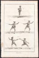1751 A vívás művészete, 2 db metszet (készítette: Prevost és Defehrt) Diderot és DAlambert enciklopédiájából, 35×22,5 cm / Art de L Escrime / the art of fencing, 2 engraving from L Encyclopédie Diderot & DAlambert