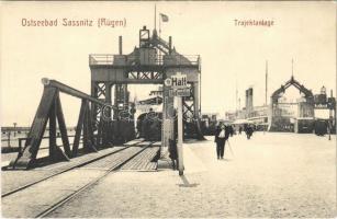 Sassnitz (Rügen), Ostseebad, Trajektanlage / railway ferry connection, trajectory, locomotive