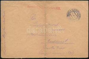 1918 Tábori posta levél "Korpstelegraphenschule XIX" + "EP SCUTARI (SCHKODRA)", 1918 Field post cover "Korpstelegraphenschule XIX" + "EP SCUTARI (SCHKODRA)"