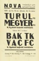 1931 Nova Thököly úti sporttelepen rendezett Turul FC - Megyer FC bajnoki mérkőzés plakátja, hajtott, 47×31 cm