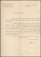 1929 Ybl Ervin (1890-1965) művészettörténész gépelt levele, a M. Kir. Vallás- és Közoktatásügyi Miniszétrium IV. Ügyosztálya fejléces papírján, saját kezű aláírásával.