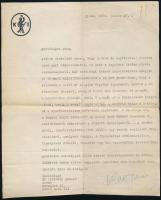 1933 Kner Imre (1890-1944) gépelt levele Siklóssy László (1881-1951) író, művelődéstörténész, újságíró és szerkesztő részére, a Kner Nyomda fejléces papírján, saját kezű aláírásával.