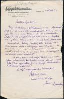 1925 Zigány Árpád (1865-1936) újságíró, író, műfordító, a Képes Krónika folyóirat szerkesztőjének saját kézzel írt ismeretlen személy részére, ismertető cikk ügyében, saját kezű aláírásával, fejléces papíron.