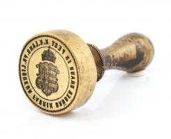 cca 1870 Braun testvérek likőrgyára Pest 1848-as mintájú réz pecsétnyomó német felirattal nagyon szép állapotban. / Braun liqueor factory copper seal maker 45 mm