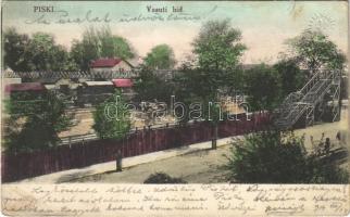 1914 Piski, Simeria; Vasúti híd, vasútállomás, vonat / railway bridge, railway station, train (EB)