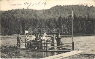 1907 Tusnád-fürdő, Baile Tusnad; Szent Anna tó lapátkerekes kompjárattal. Dragomán kiadása / ferry on the lake (fa)