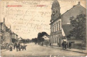 1909 Dicsőszentmárton, Tarnaveni, Diciosanmartin; Erzsébet út, üzlet / street view, shop (EK)