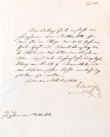 1838 Herceg galántai Esterházy Pál Antal (1786-1866) diplomata, később a király személye körüli miniszter, autográf aláírással ellátott londoni keltezésű levele, a Rotschild családnak, melyben kéri őket, hogy a számukra megküldött rézmetszetekért fizessenek a Bécsi Művészeti Akadémiának. Az Akadémián tanult ekkor és később is számos híres magyar képzőművész pl Freneczy István, Rudolf Alt, Munkácsy Mihály. Egy beírt oldal, hozzá a leirattal /  1838 Autograph signed letter of prince Paul von Esterhazy diplomat. The letter is for the Rotschilds in which he request them to pay for the engravings for the Vienna Academy of Arts.