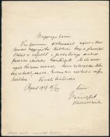 1917 Várady Lipót Árpád (1865-1923) kalocsai érsek (1914-1923) saját kézzel írt levele, Nagyságos Uram megszólítással, azonosítatlan személy részére, saját kezű aláírásával.