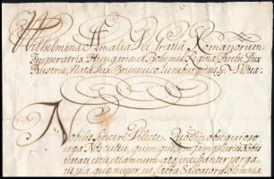 1733 Vilma Amália magyar királyné (1673-1742), I. József király feleségének autográf aláírással ellá...