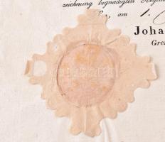 1832 A Mária Teréziáról elnevezett II. polgárőrezred dicsérő oklevele, Papírfelzetes szárazpecséttel...