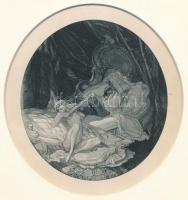 Franz von Bayros (1866-1924):  Erotikus heliogravűr, papír, jelzés nélkül, paszpartuban, 12×11 cm