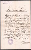 1870-1886 Német nyelvű keresztelési és halotti anyakönyvi kivonat, egyik 50 kr okmánybélyeggel