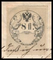 1858 Fünfkirchen (Pécs), német nyelvű szerződés 8 fl okmánybélyeggel